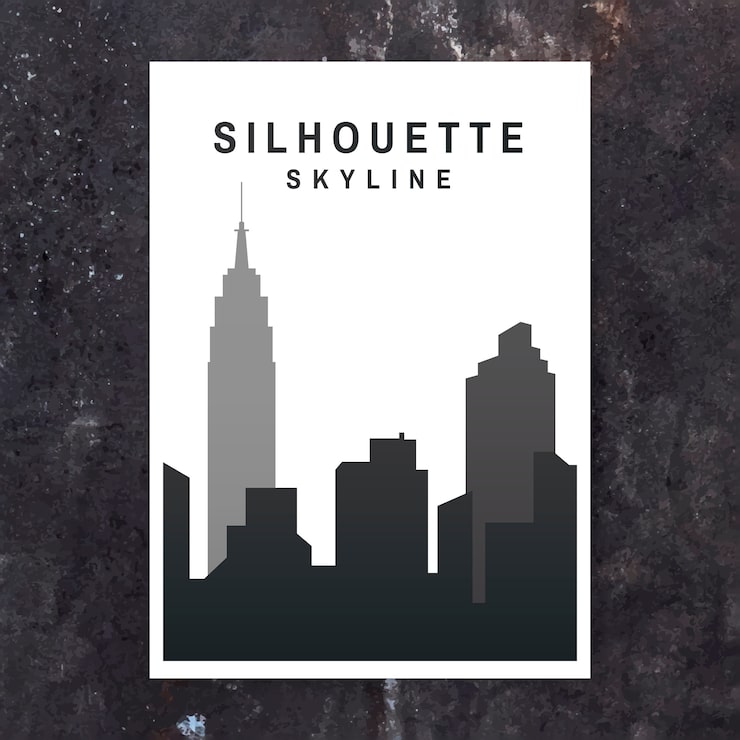 Gratis Vektor silhuett av en skyline-illustrasjon