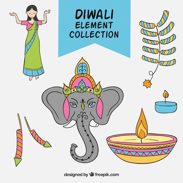 Gratis Vektor typiske diwali-elementer
