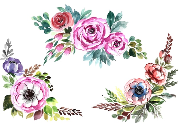 Gratis Vektor vakkert blomsterbukett sett akvarelldesign