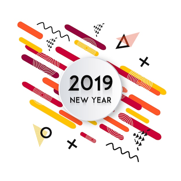 Gratis Vektor vector memphis 2019 nyttårsdesign