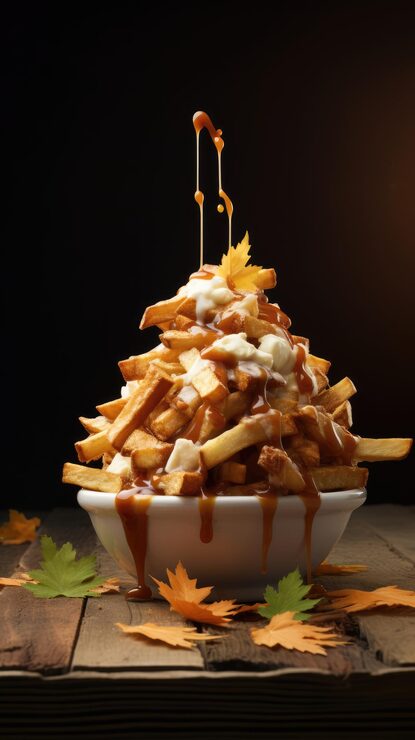 Photo poutine là một món ăn gồm khoai tây chiên và sữa đông pho mát