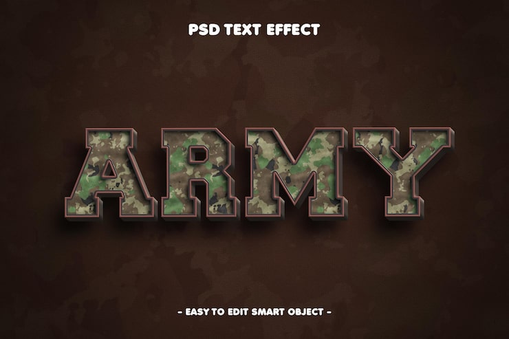 Ilmainen PSD armeijan joukkojen muokattava teksti efekti