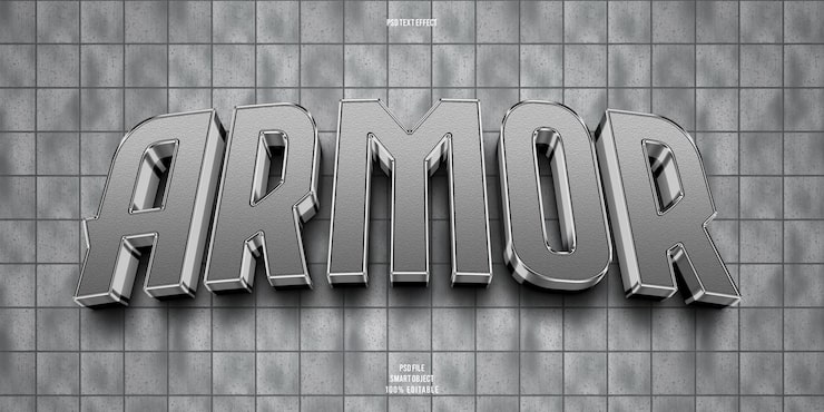 Ilmainen PSD armor 3d muokattava teksti efekti