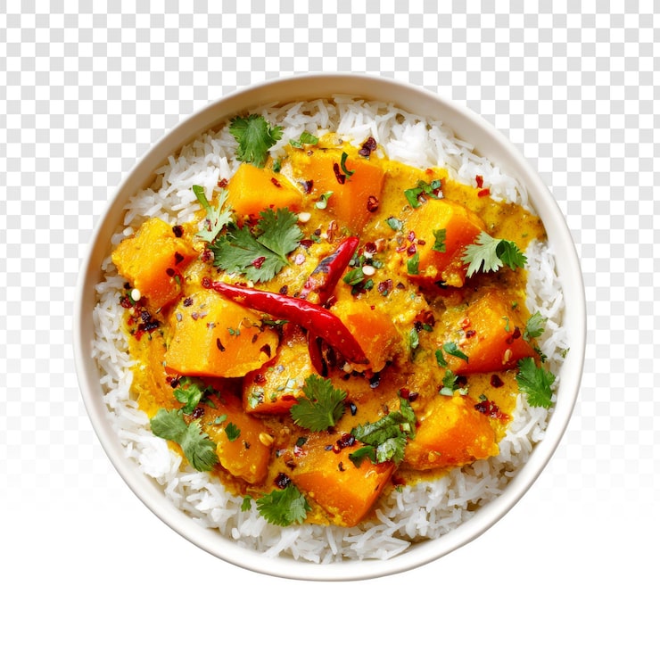 Ilmainen PSD butternut-kurpitsacurry riisin ja chilipaprikoiden kera