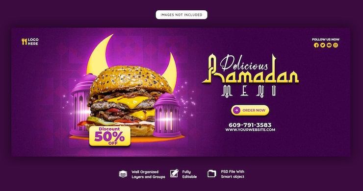 Ilmainen PSD erityinen ramadan kareem -ruoka- ja iftar-menu facebook-kansibannerimallipohja