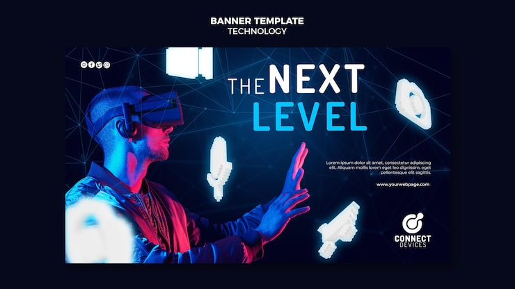 Ilmainen PSD futuristinen virtuaalitodellisuuden bannerimalli