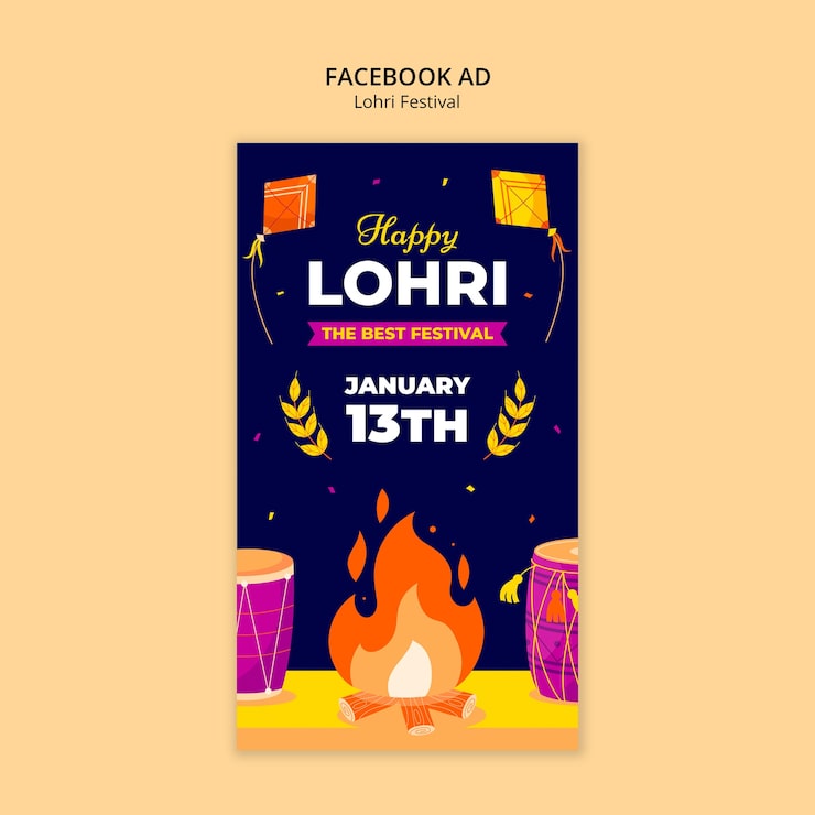 Ilmainen PSD lohri-festivaalin facebook-mainosmalli