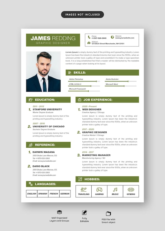Ilmainen PSD puhdas ja moderni ansioluetteloportfolio tai cv-mallipohja