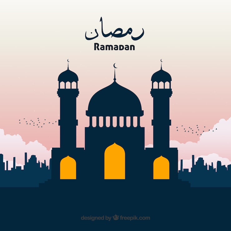 Ilmainen Vektori ramadan-tausta moskeijan siluettilla