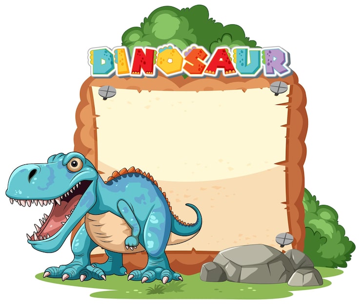 Ilmainen Vektori ystävällinen dinosaurus tyhjän kyltin kanssa