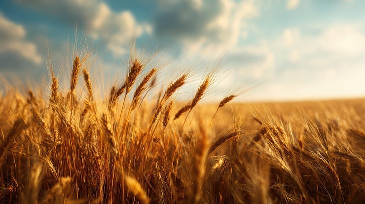 Photo gratuit un champ de blé doré sous un ciel chaud