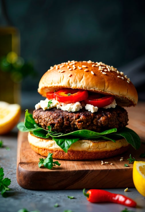 Photo gratuit une délicieuse présentation de burger végétalien.