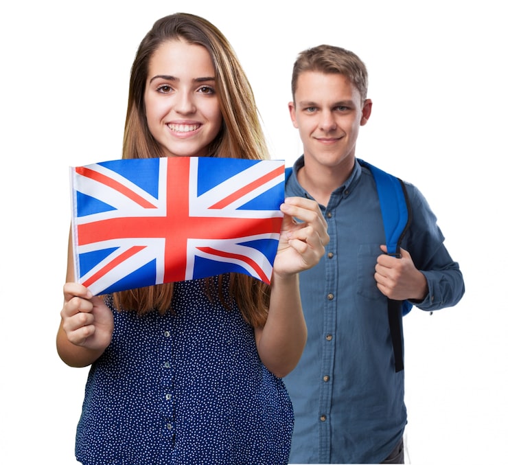 Photo gratuit garçon et fille avec un drapeau de l'angleterre