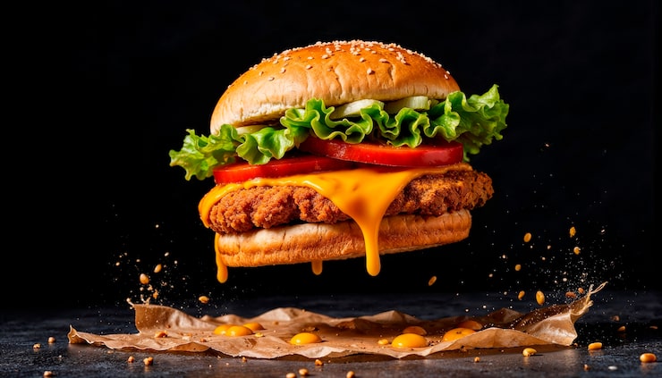 Photo gratuit hamburger de poulet croustillant