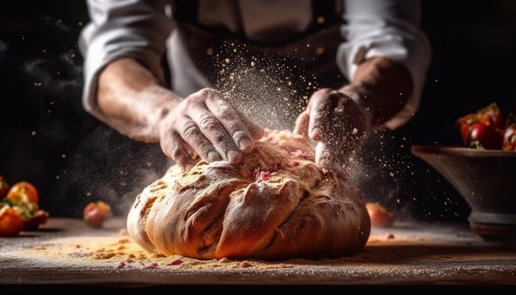 Photo gratuit pâte à pain faite à la main pétrie sur une table en bois ai générative