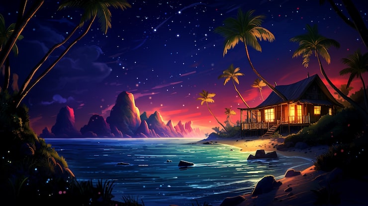 Photo gratuit le paysage d'une île tropicale de dessin animé