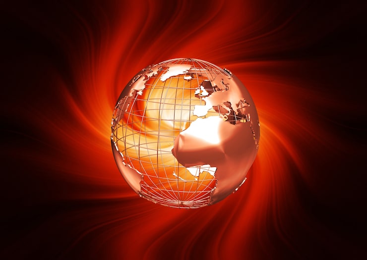 Photo gratuit rendu 3d d'un globe filaire sur fiery