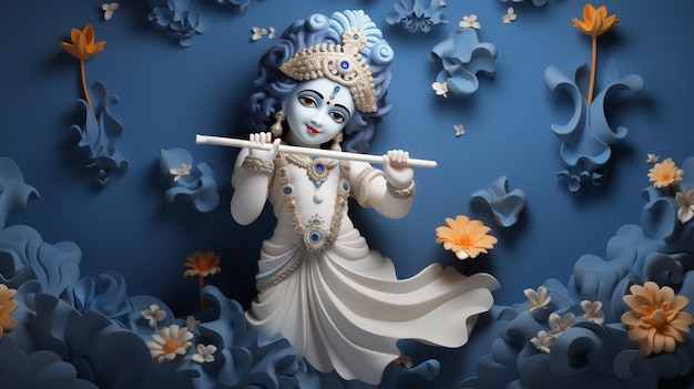 Photo gratuit représentation en 3d de la divinité hindoue krishna