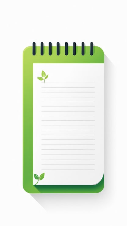 Photo un cahier vert et blanc avec une feuille verte dessus