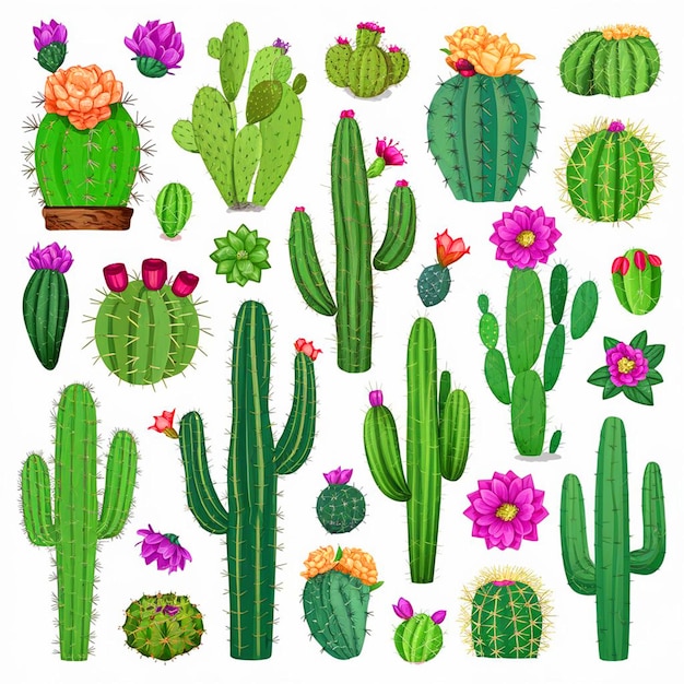 Photo une collection de fleurs de cactus et un panier de fleurs