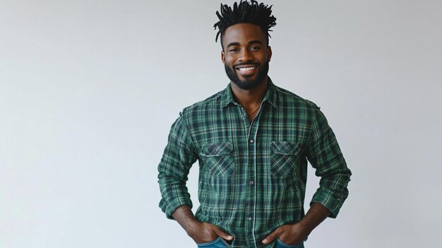 Photo un homme avec des dreadlocks se tient devant un fond blanc