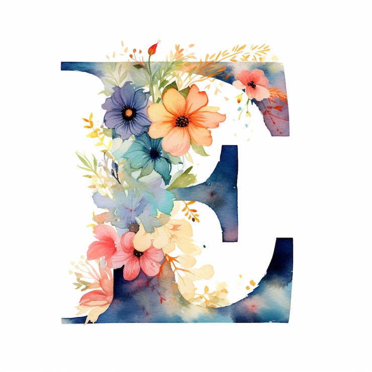 Photo il y a une aquarelle d'une lettre e avec des fleurs ai générative