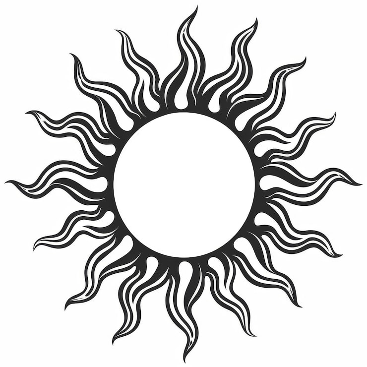 Photo illustration abstraite du soleil tribal avec des flammes noires et blanches complexes