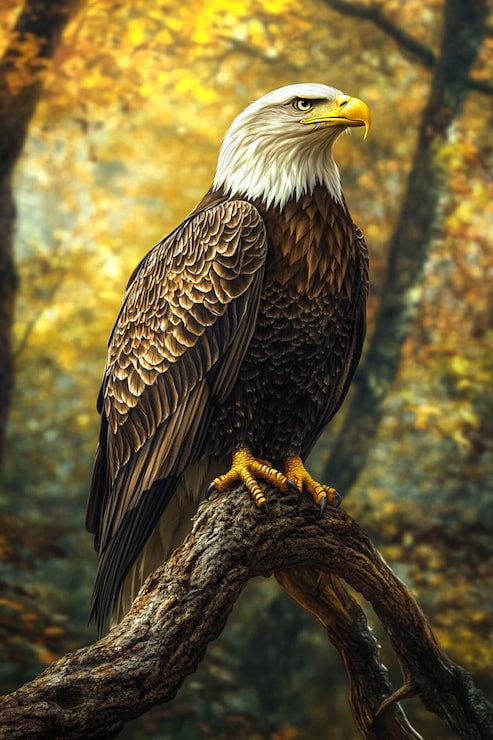 Photo une peinture d'un aigle chauve sur une branche d'arbre