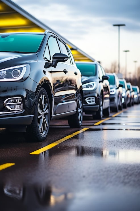 Photo une rangée de voitures garées dans un parking.
