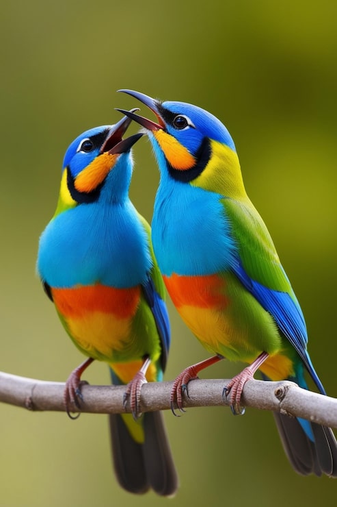Photo vue à faible angle des oiseaux perchés sur une branche contre