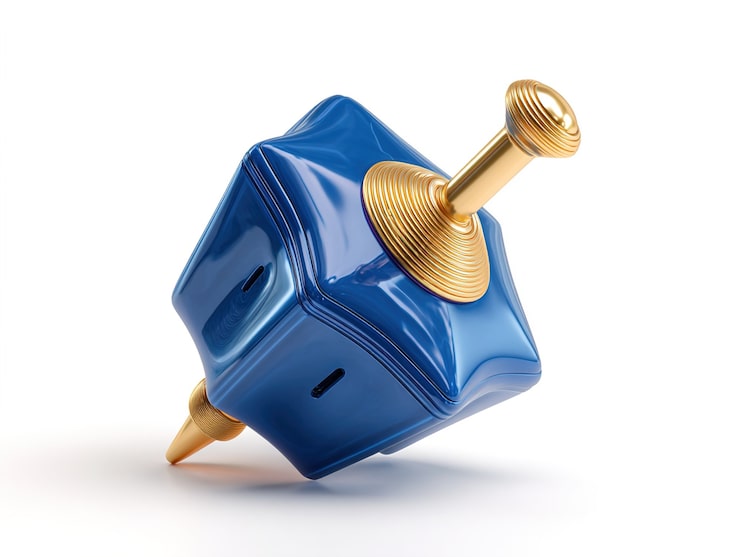 Foto 3d blå og gull dreidel isolert