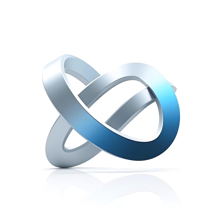 Foto 3d metallisk infinity loop logo design i blått og sølv