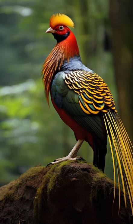 Foto full visning en chrysolophus pictus gullfasan veldig stor