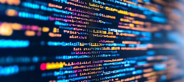 Foto sikker programvareutvikling, java-kode på dataskjerm med fargerik, uskarp bakgrunn