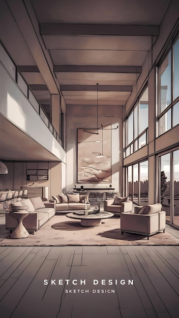 Foto skissedesign av interiør, 3d-rendering