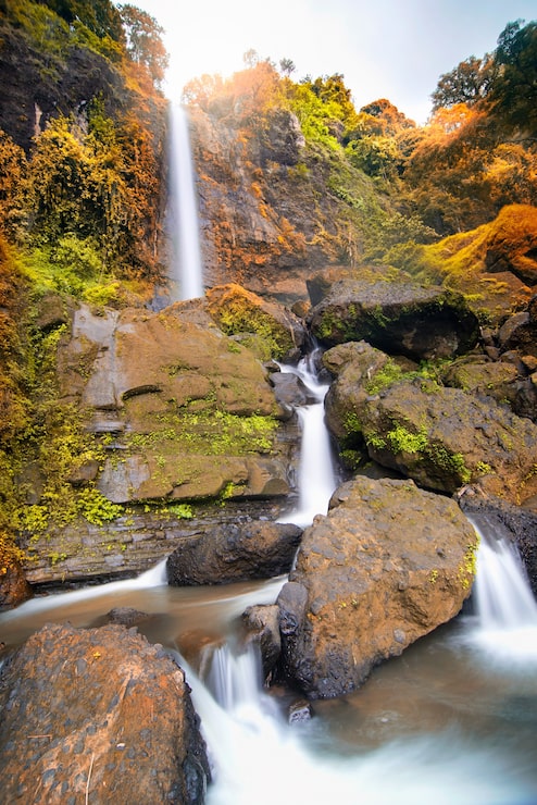 Foto vakker foss i tropisk skog