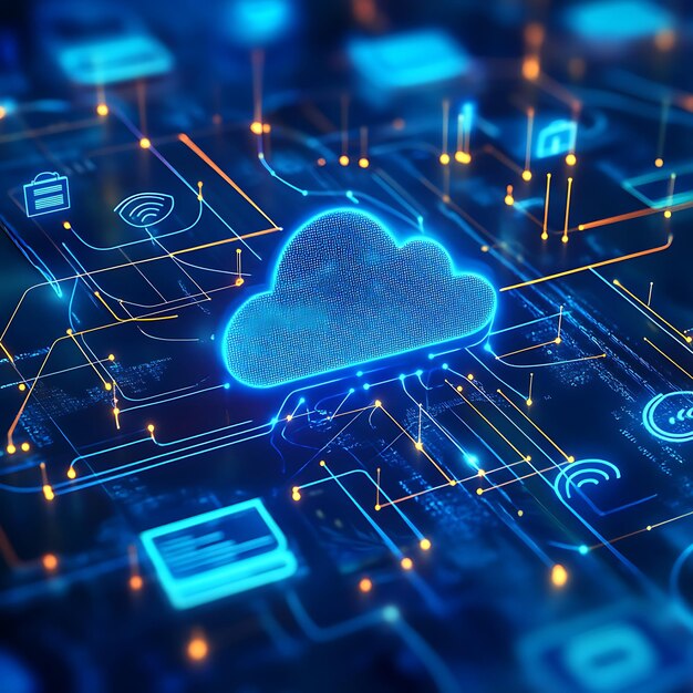 Foto foto af en cloud computing digital network illustration