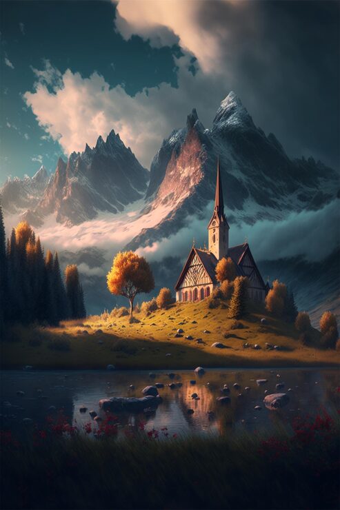 Foto kirke i bjergene