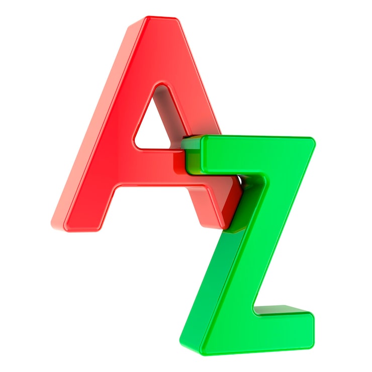 Fotoğraf az renkli harfleri işaretleyin 3d render