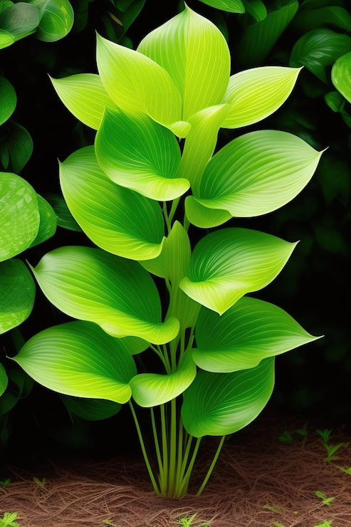 Fotoğraf yeşil yapraklı hosta bitkisi, gür bitki örtüsü, tropik bahçe bitkisi