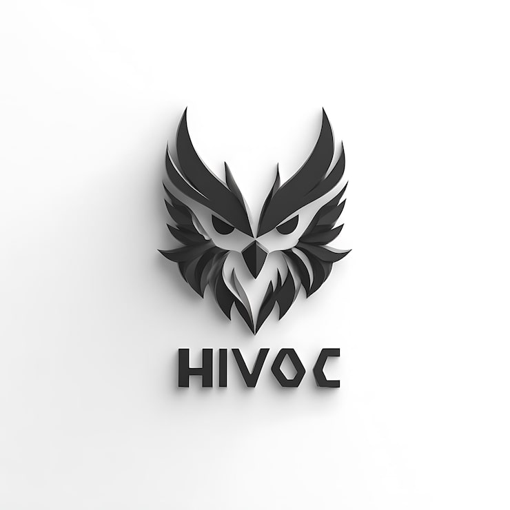 Kuva abstrakti musta pöllölogomalli hivoc-tekstillä