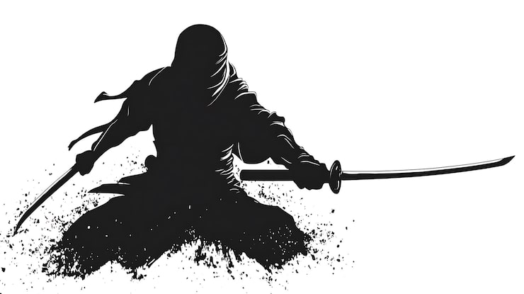 Kuva ninja-siluetit: kokoelma taisteluasentoja