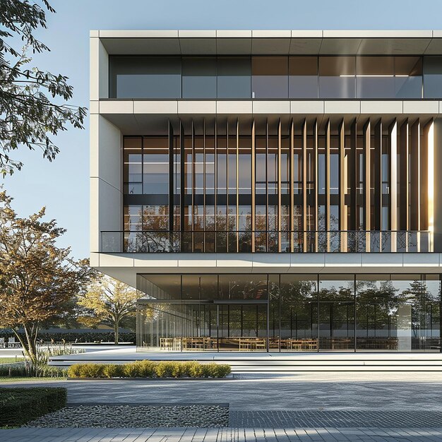 Photo 一栋有很多窗户的建筑物，上面写着“天然”