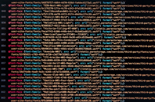 Foto desktop-broncode en wallpaper per computertaal met codering en programmering.