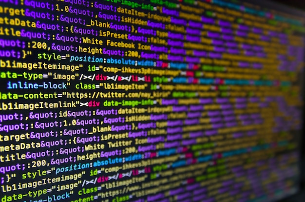 Foto desktop-broncode en wallpaper per computertaal met codering en programmering.