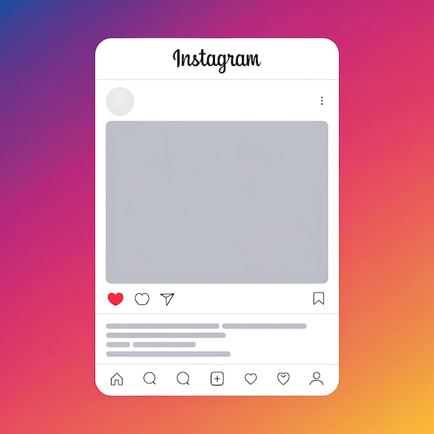 Foto instagram post interface design mockup met icon layout en gradient border