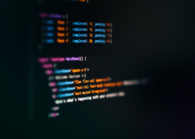 Foto javascript jsx-code-editor donkere modus-interface