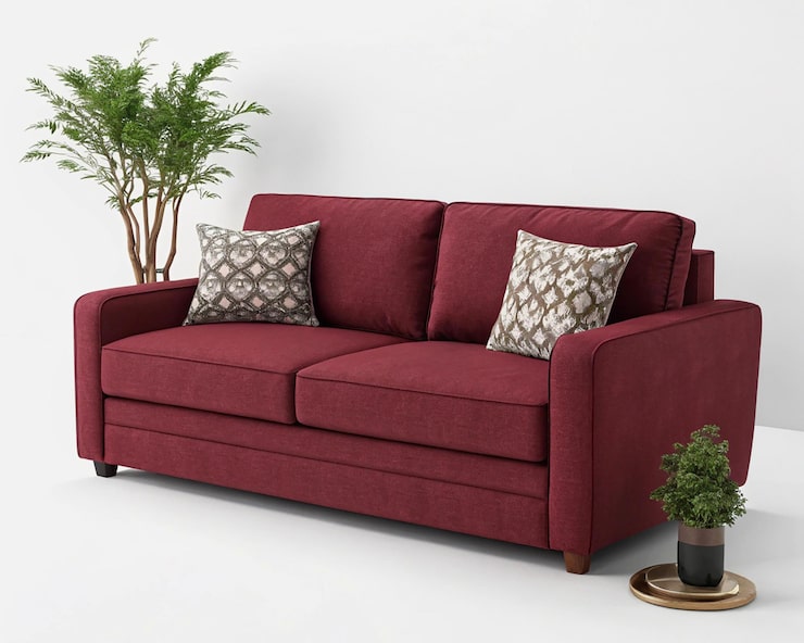 Foto maroon kleur bank op witte achtergrond
