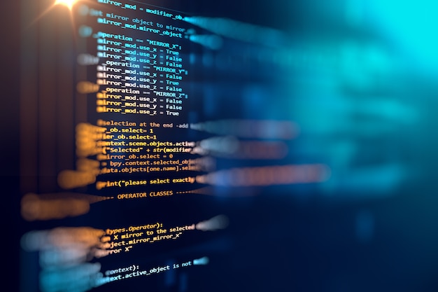 Foto programmeercode abstracte technische achtergrond van softwareontwikkelaar en computerscript
