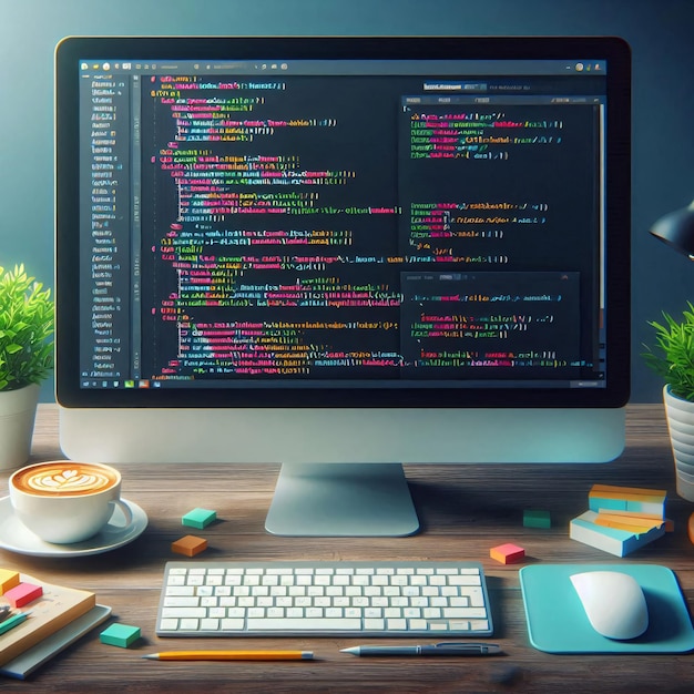 Foto programmeren met html php en javascript backend broncode op monitor